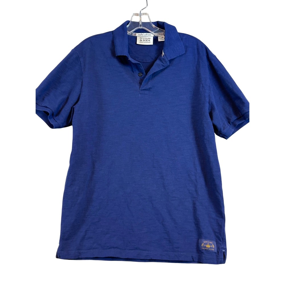 Scotch & Soda Amsterdam Couture Mens Blue Slub Knit Polo Shirt Size M Preppy